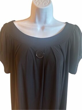 Tiana B. Black Flowy Short Sleeve Midi Dress Size XL/ Button Detail/ Round Neck